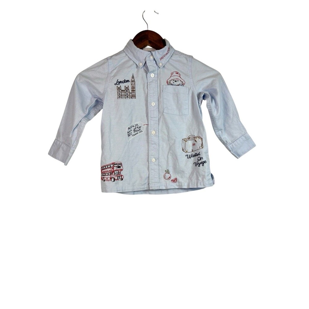 Baby Gap Paddington Bear London Embroidered Button Up Shirt Size 4T Blue